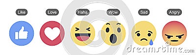 Facebook 6 Empathetic Emoji Reactions. Vector Illustration