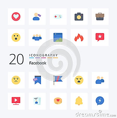 20 Facebook Flat Color icon Pack like heart feeling golf faint emoji Vector Illustration