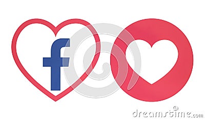 Facebook heart icon with Love Empathetic Emoji Reaction Editorial Stock Photo