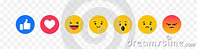 Facebook icons. Emoticons vector icons. Emoticons with like and heart. Emoji for social media. Emoji icons. Vector illustration Vector Illustration