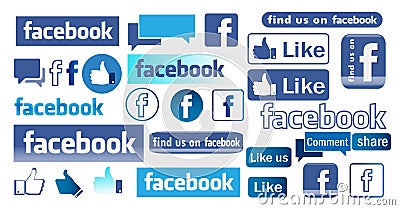 Facebook icons and logo Editorial Stock Photo