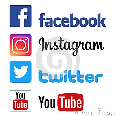 Facebook instagram twitter youtube logos Vector Illustration