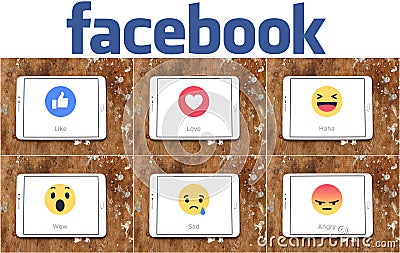 Facebook like button Empathetic Emoji icons Editorial Stock Photo