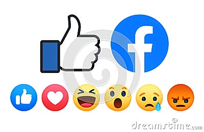 Facebook like button 6 Empathetic Emoji Reactions Editorial Stock Photo