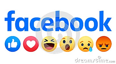 Facebook like button 6 Empathetic Emoji Reactions Editorial Stock Photo