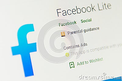 Facebook Lite App Icon. Selective focus. Editorial Stock Photo