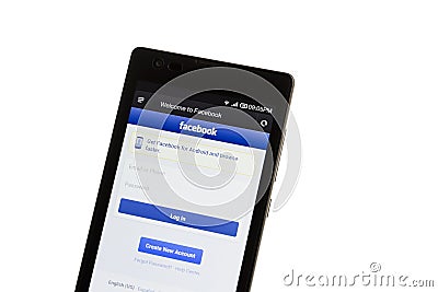 Facebook log-in on smart phone Editorial Stock Photo