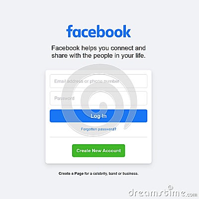 facebook login home page screen Editorial Stock Photo