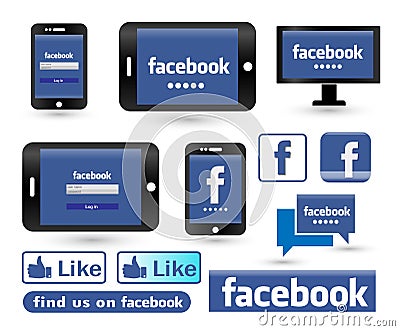 Facebook login screen on phone and tablet pc icon logo Editorial Stock Photo