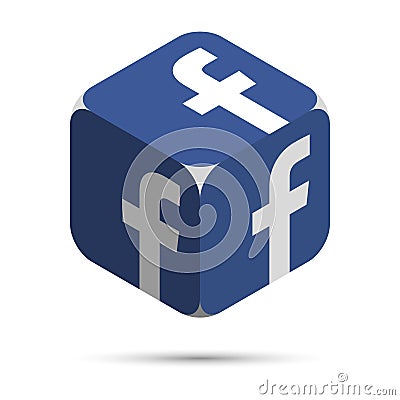 Facebook logo, Isometric Cube with Classical Facebook Sign on the sides Vector Illustration