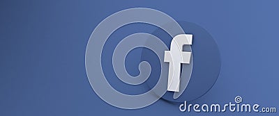 Facebook logo printed on blue. 3d render background. minsk, belarus - 23.10.2020. Editorial Stock Photo