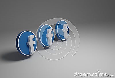 Facebook logo in white and blue isolated in background, all in 3d Editorial Stock Photo