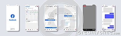 Facebook. Facebook mockup. Facebook mobile App interface template on Apple Iphone mockup. Mockup page template. Editorial vector Vector Illustration