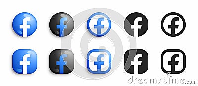 Facebook Modern 3D And Flat Icons Set Vector Vector Illustration