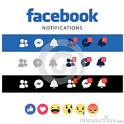 Facebook notification , new buttons. Like buttons Editorial Stock Photo