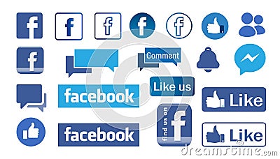 Facebook notification sets new buttons Like buttons Facebook icons and logo vector on white background Cartoon Illustration