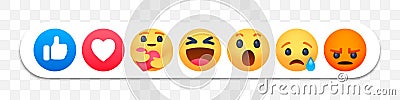Facebook reaction emoji faces, thumb up and like Vector Illustration