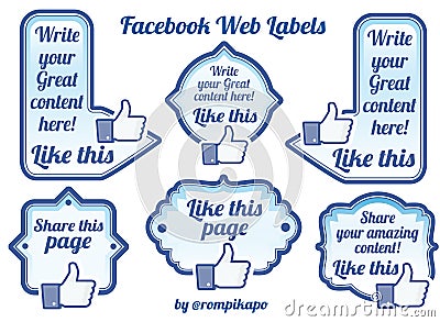 Facebook sharing labels and buttons Editorial Stock Photo