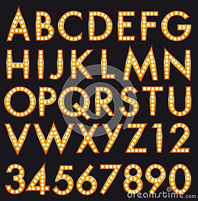 Marquee Alphabet font Letters in Broadway Billboard Sign Style Vector Illustration