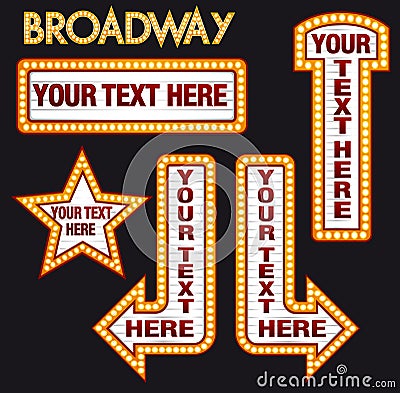 Vector Marquee Bulb realistic billboard set inspired to Broadway Style yellow Vector Illustration