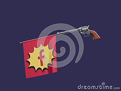 Facebook Social Media Toy Pistol Revolver Gun Bang Fun Scam Joke Danger 3D Illustration Editorial Stock Photo