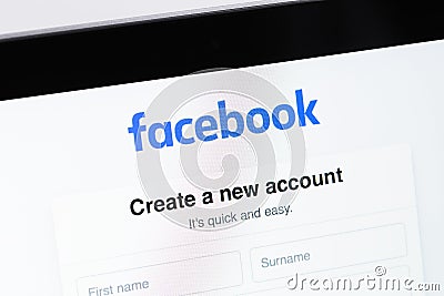 Facebook start page website on display notebook closeup Editorial Stock Photo