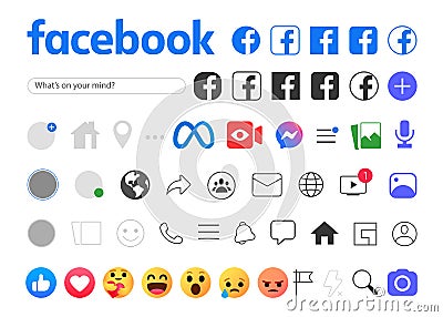 Facebook symbols, profile. Facebook template frame. Facebook mockup. Emoticon buttons. Emoji Reactions for Social Network Vector Illustration