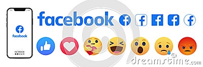 Facebook symbols, profile. Facebook template frame. Facebook mockup. Emoticon buttons. Emoji Reactions for Social Network. Smart Vector Illustration