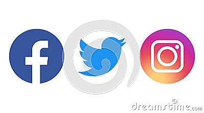 Facebook Twitter Instagram - collection of popular social media icons. Editorial only. Kyiv, Ukraine - March 22, 2020 Vector Illustration
