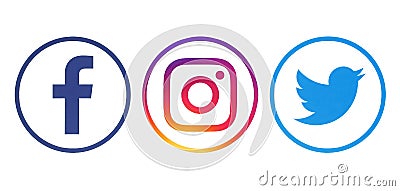 Facebook, Twitter and Instagram logos Editorial Stock Photo