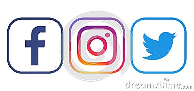 Facebook, Twitter and Instagram logos Editorial Stock Photo