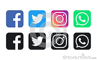 Facebook, WhatsApp, Twitter and Instagram logos Vector Illustration