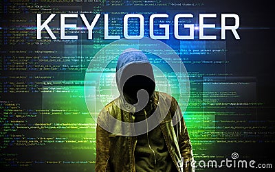 Faceless hacker on code background Stock Photo