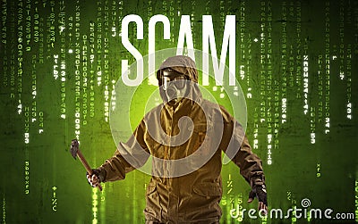 Faceless hacker with inscription concept Stock Photo