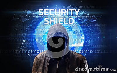 Faceless hacker at work, security concept Stock Photo