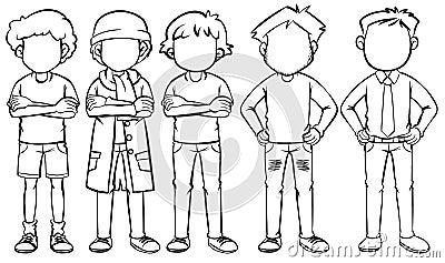 Faceless man in different costume Vector Illustration