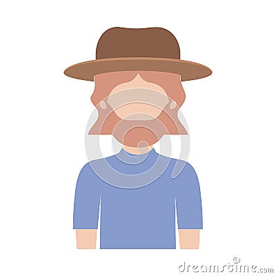 Faceless man half body with hat and t-shirt with mid length hair and beard on colorful silhouette Vector Illustration