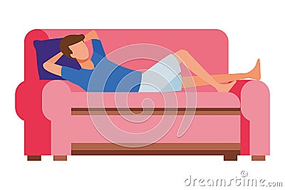 Faceless man resting sofa decoration Vector Illustration