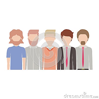 Faceless men in half body with casual and formal clothes with short hairstyle and beard in colorful silhouette Vector Illustration