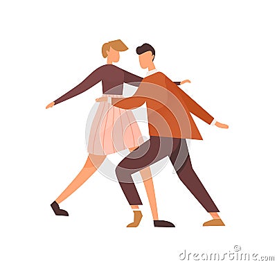 Faceless pair dancing lindy hop or boogie woogie. Cute man and woman enjoy party. Swing dancers couple of 1940s. Flat Vector Illustration