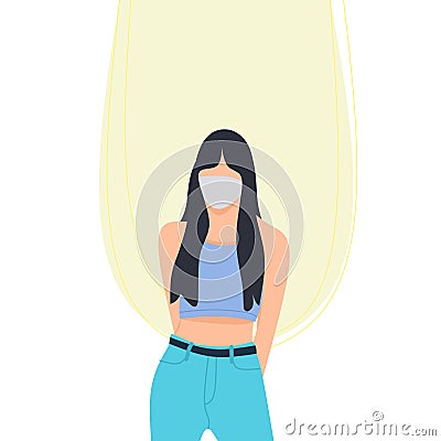 Faceless portrait illustration or silhouette of an abstract female in blue crop top and long blackhair Cartoon Illustration