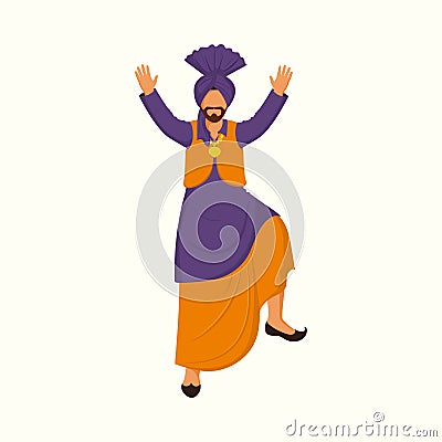 Faceless Sikh Man Performing Bhangra Dance In Traditional Stock Photo