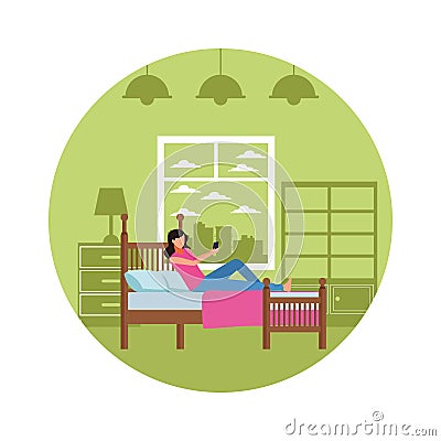 Faceless woman bedroom Vector Illustration