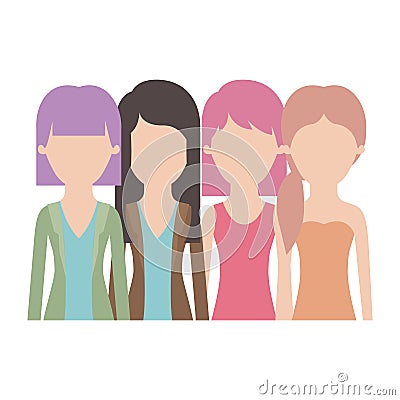 Faceless women in half body with casual clothes and long and short hair and hairstyle mushroom layered and pigtail in Vector Illustration