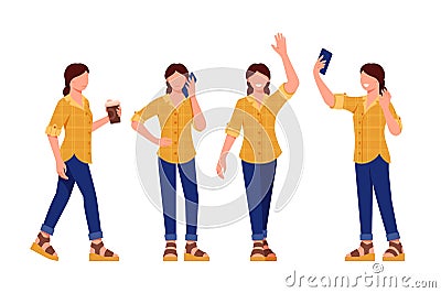 Faceless young woman in various positions Vector Illustration