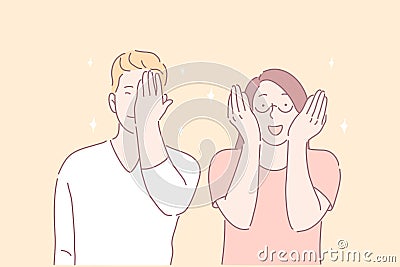 Facepalm gesture, joyful mood, funny situation concept Vector Illustration