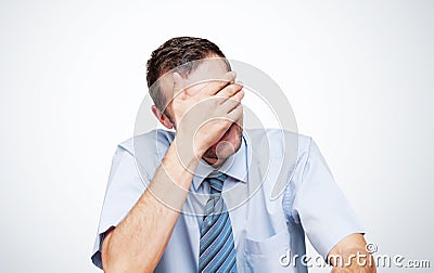 Facepalm man, Portrait businessman in shirt and tie epic fail emotion Stock Photo