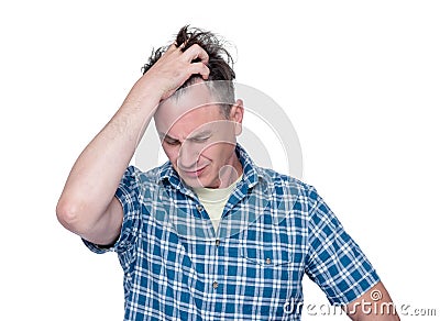 Facepalm man, Portrait male in shirt epic fail emotion, isolated on white background. Stock Photo