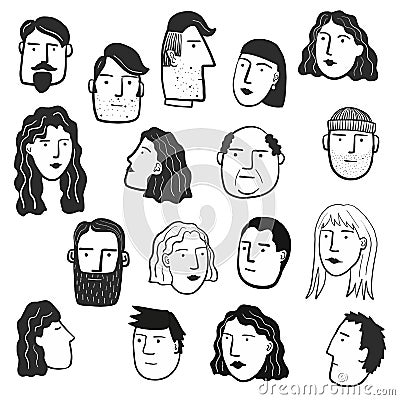 Faces and people hand drawn illustration Vector Illustration