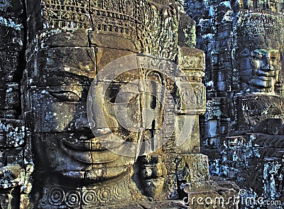 Faces at angkor wat. Stock Photo